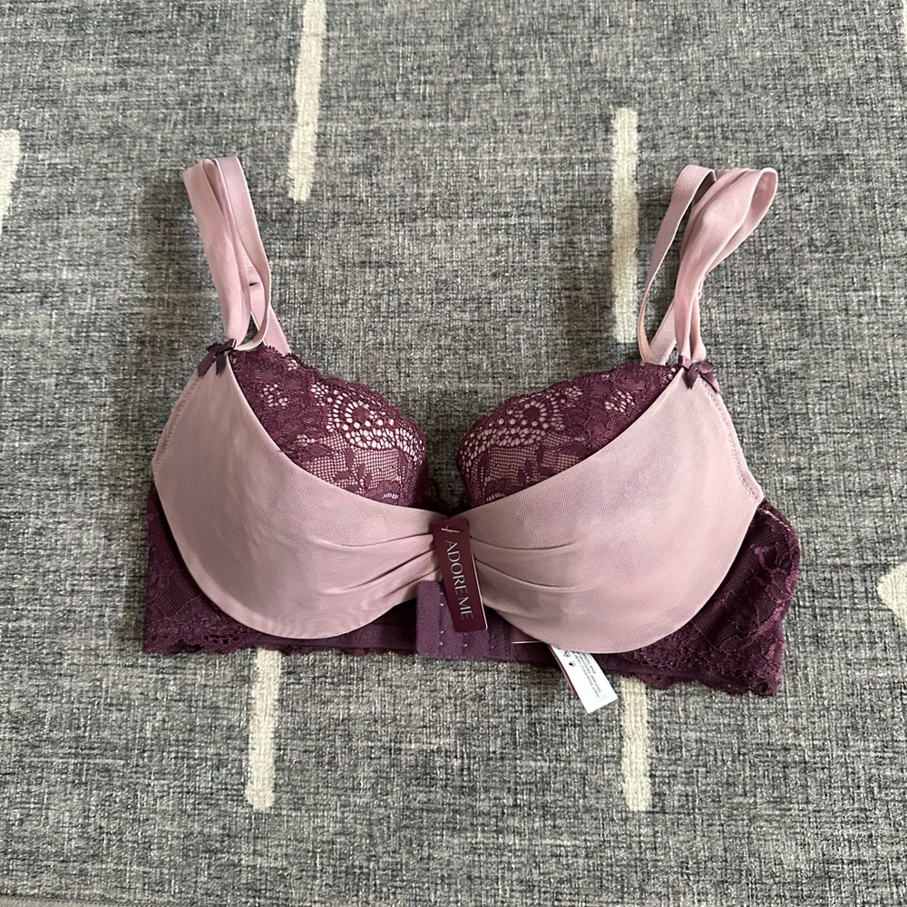 Adore Me Purple Lace Trim Bra with Adjustable Straps